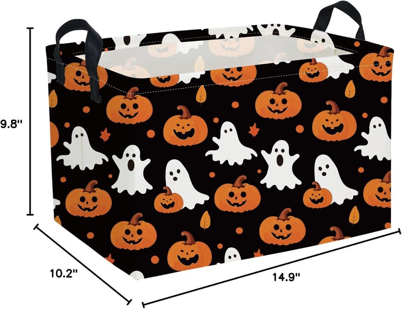 ESSME Rectangular Halloween Basket,Ghost Baskets Empty with Handles,Cute Baskets for Kids Halloweens Room Decor,Boys and Girls, Candy Basket,(Cute Ghost) - Image 2